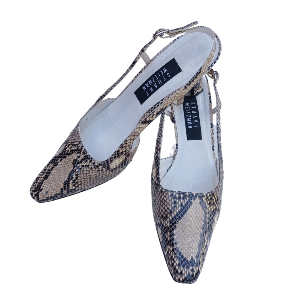 Stuart Weitzman Snakeskin Slingback Heels, US Size 10